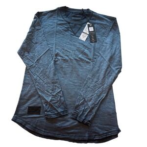 ZIMEGO T-Shirt Mens L‎ Slate Blue DSFLS57P Long Sleeve Slub Knit Crew Neck New